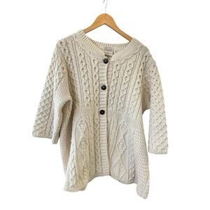 Kilronan Knit Aran Cable Knit 100% Merino Wool Cardigan  3/4 SleeveVintage *XXL
